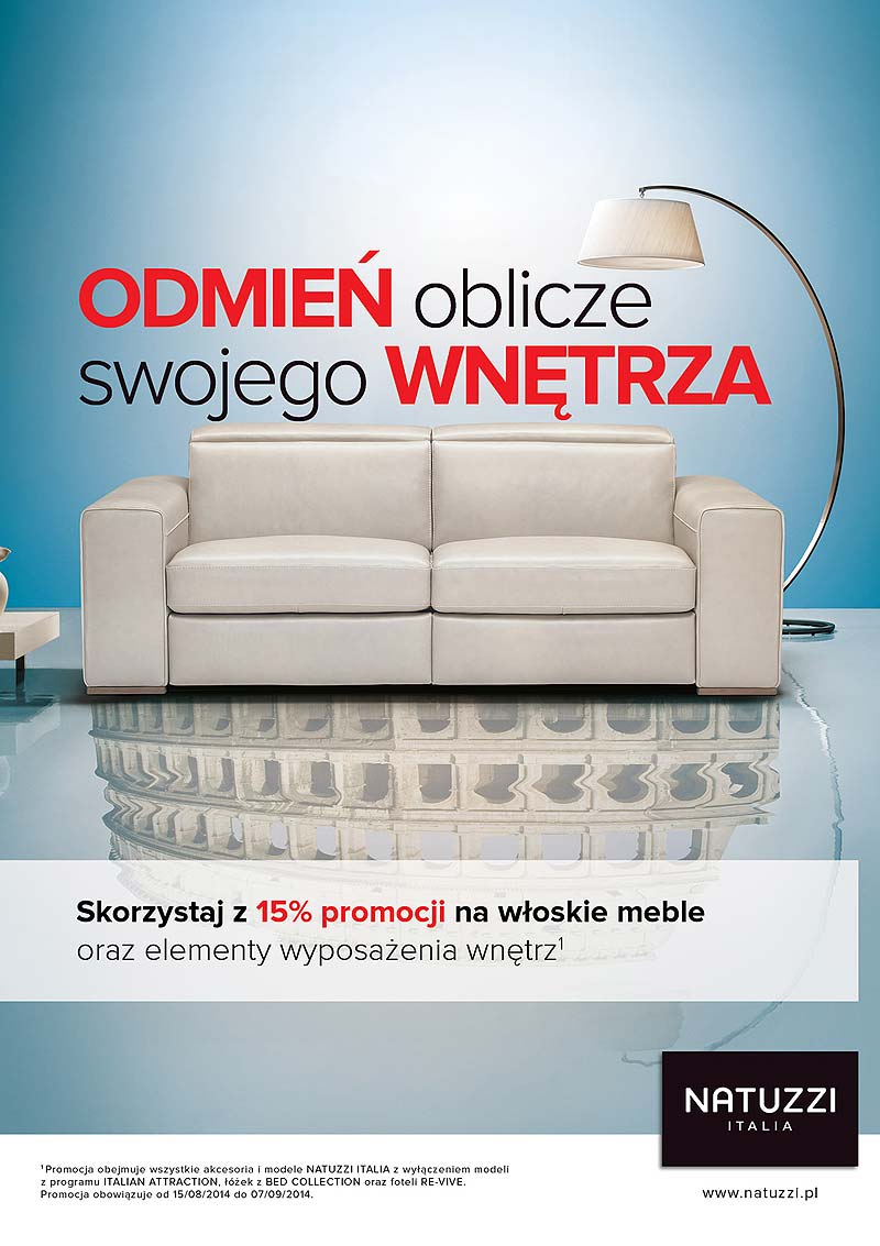 Włoski styl oraz jakość mebli z 15% promocją - Natuzzi