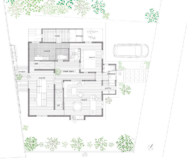 Parterowy dom z patio : prezentacja projektu z Japonii 