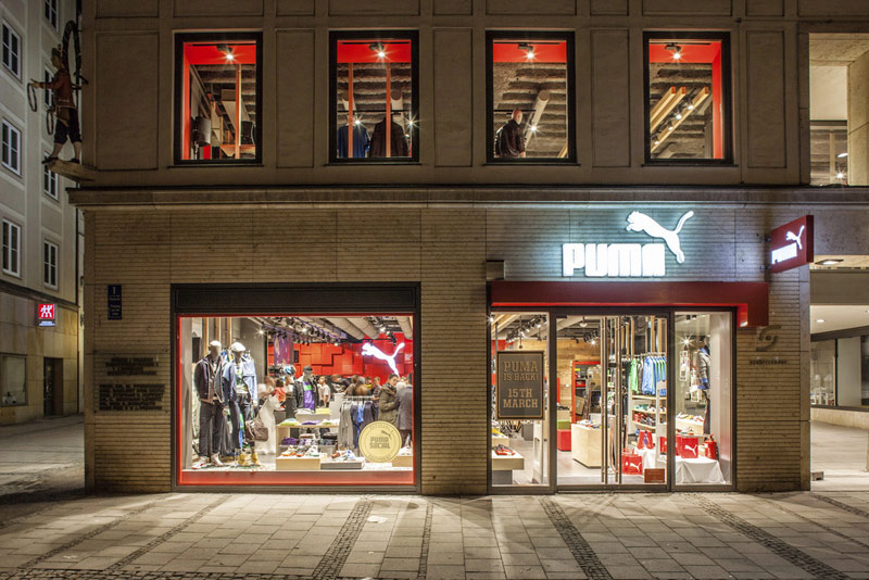  Sklepy Puma : projekty z Amsterdamu, Londynu, Monachium