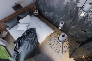 Sypialnia z garderobą z motywem lasu