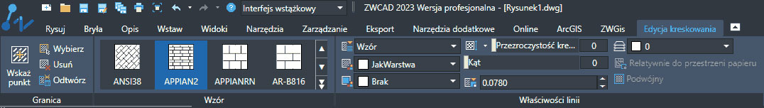 zwcad11 pasek kreskowania 1